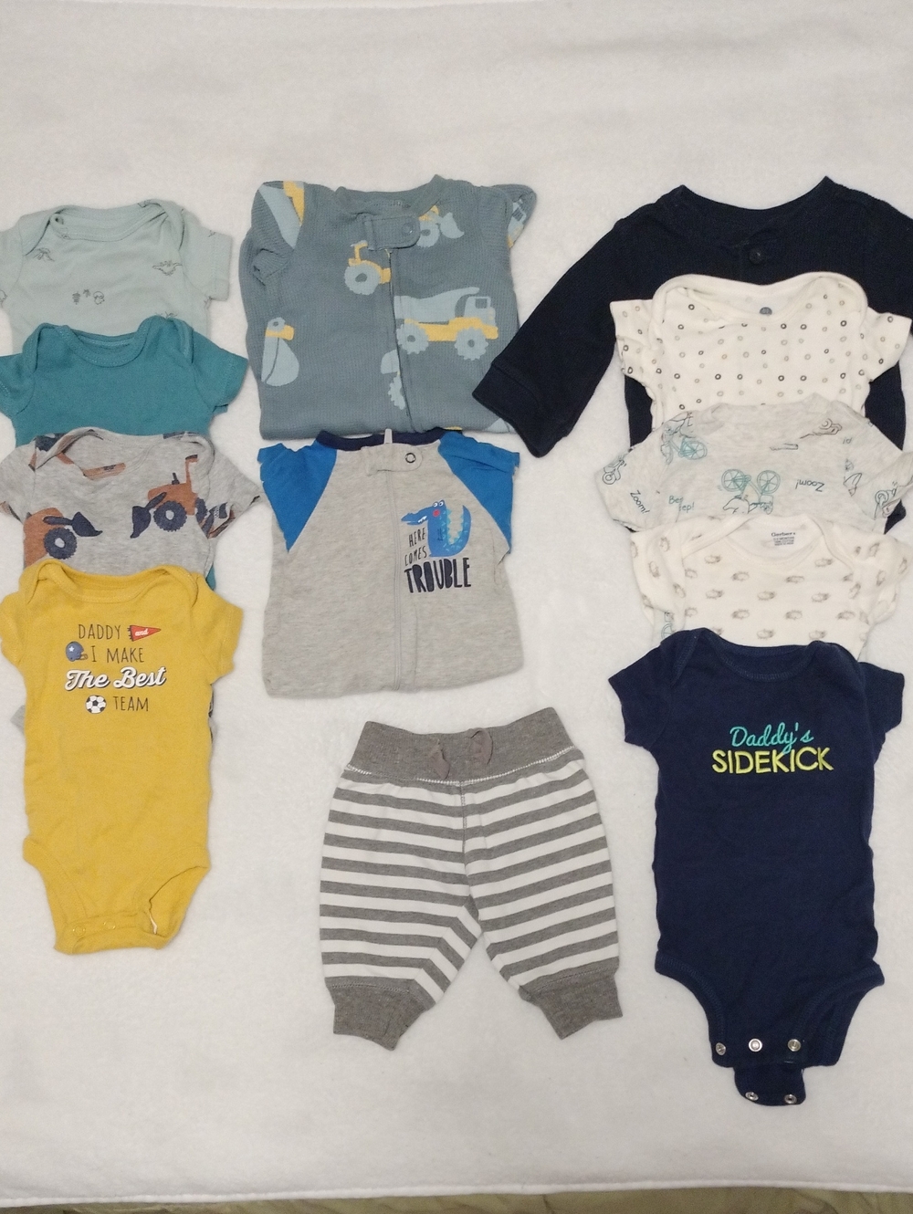 Mixed Brand Baby Boy Onesies and Outfits- 12 Piece Lot